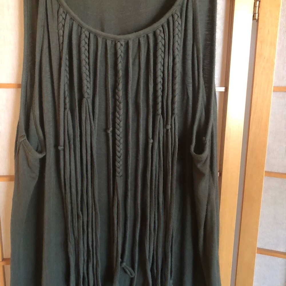 Braided waterfall fringe boho tank top olive M